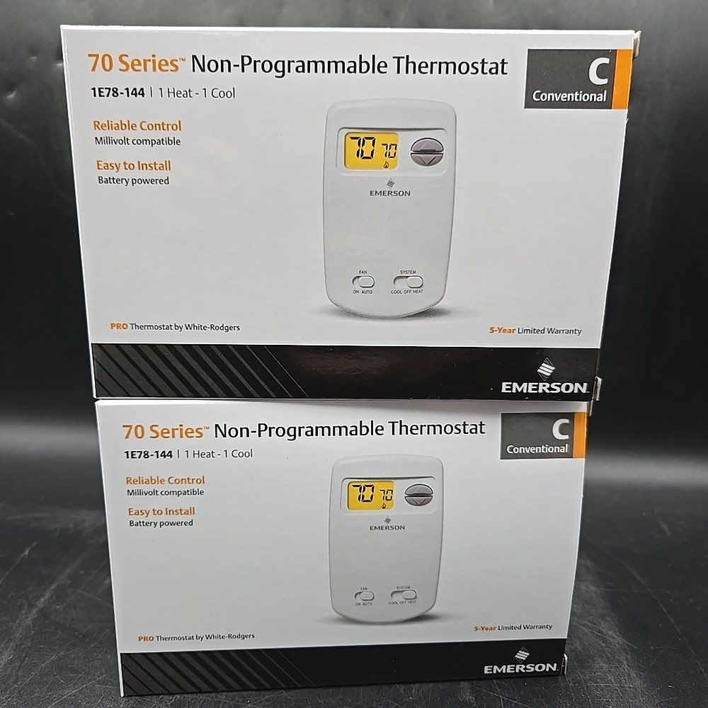 (2 Pack) White-Rodgers 1E78-144 Single Stage Digital Non-Programmable