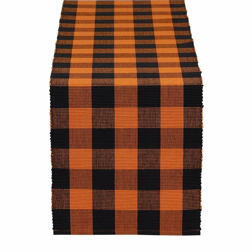 DII  Pumpkin Orange & Black Plaid Table Runner ~~ Halloween Must-Have