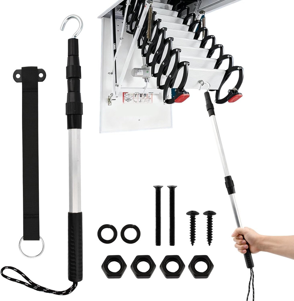 Telescopic Attic Ladder Pull Rod with D-Ring & Rope Access System Kit