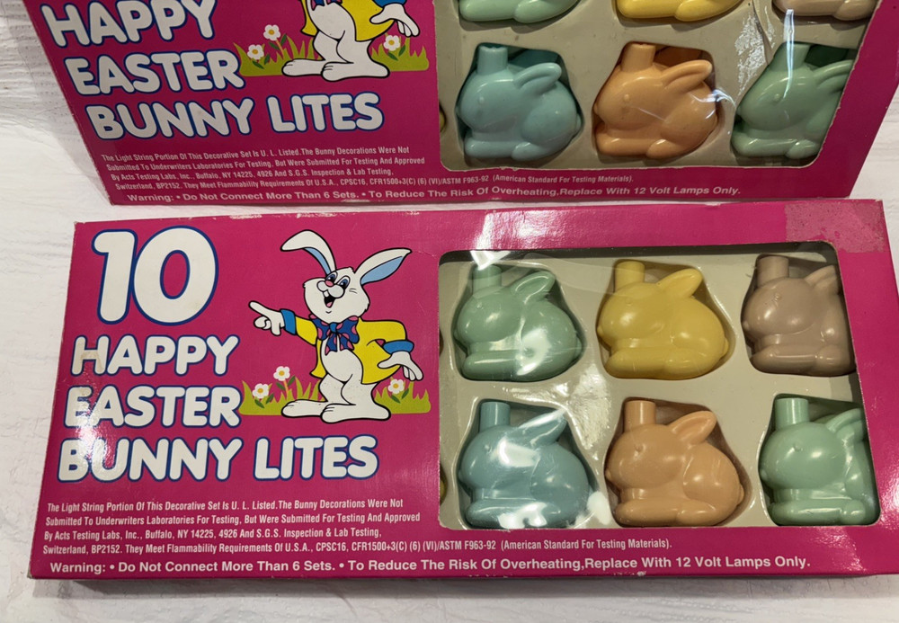 Vintage Plastic Happy Easter Bunny String Lites 2 Boxes NIB