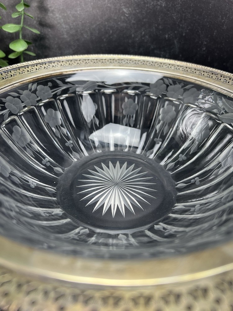 Etched Crystal And Sterling Silver Bowl
