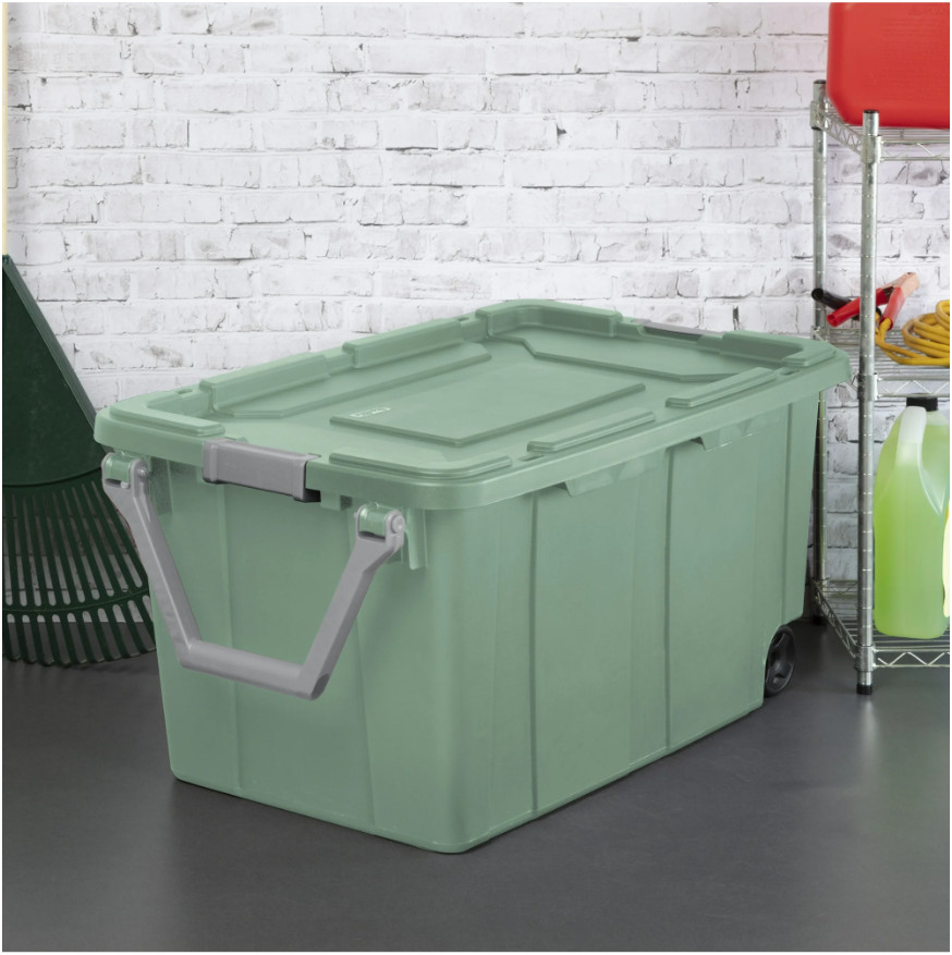 2 Pack Sterilite Extra Large 40 Gallon Plastic Wheeled Storage Bin, Light Green
