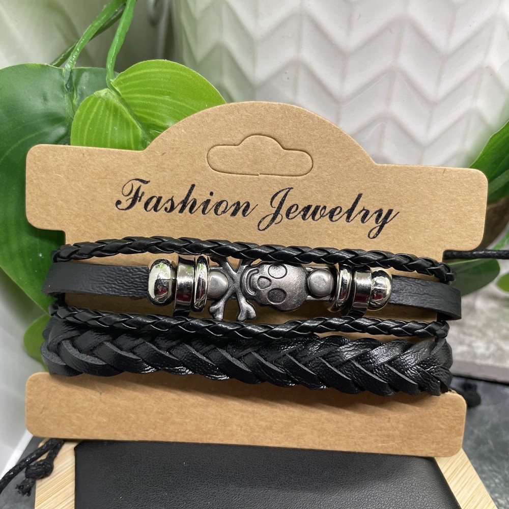 2 PC Leather Bracelet Set Stackable Adjustable Tie New Free Ship B7522