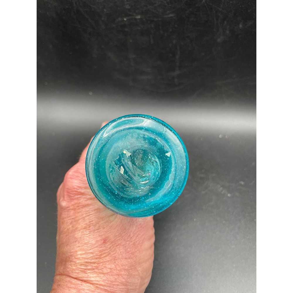 Hand Blown Teal Swirled Blue Bud Vase