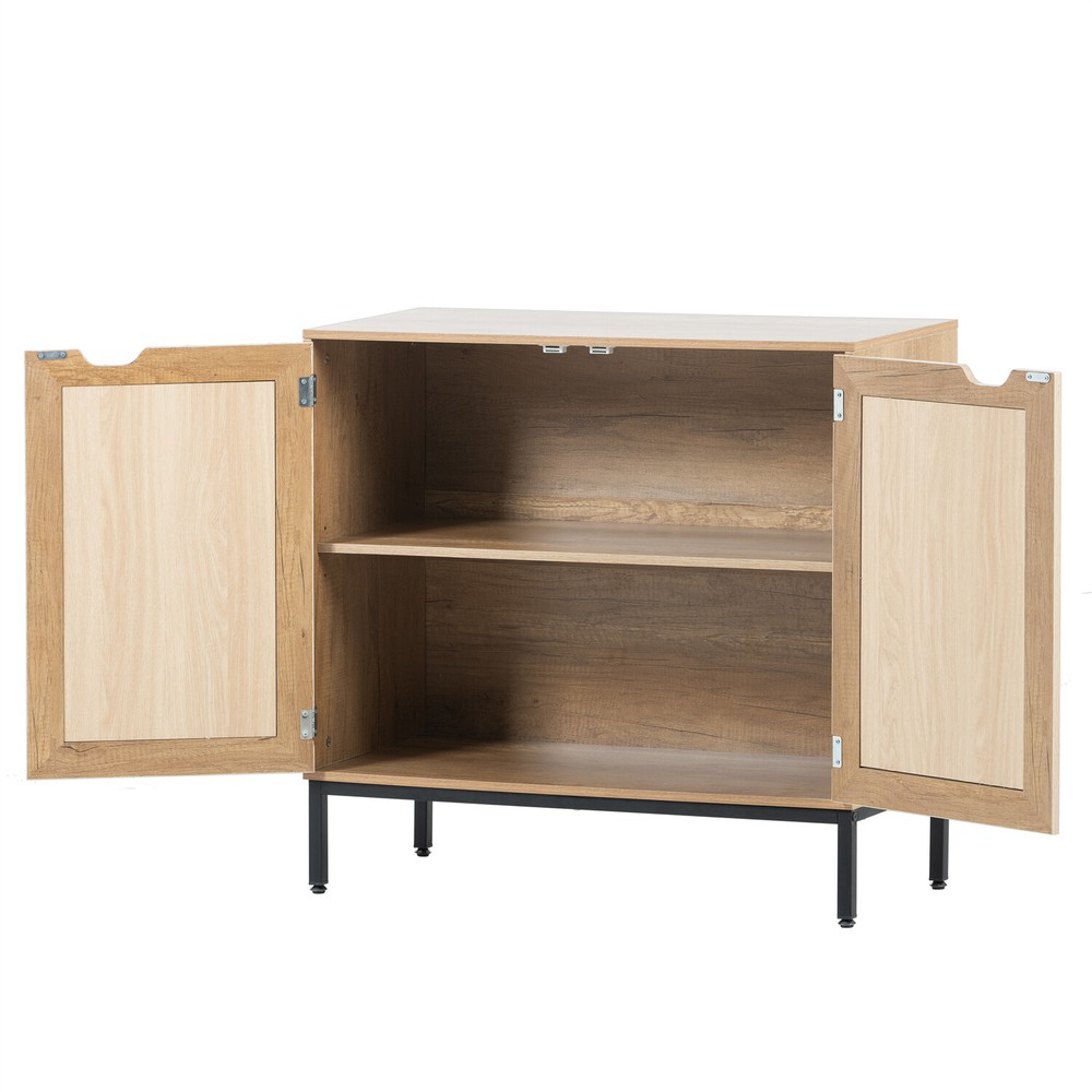 Set of 2 Rattan Storage Cabinets Kitchen Sideboard Buffet Cupboard Console Table