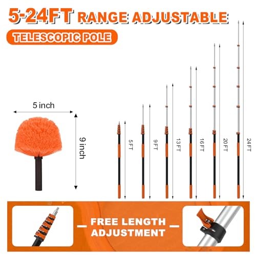 30FT Reach Cobweb Duster with Extension Pole, High Ceiling Long Duster 24FT