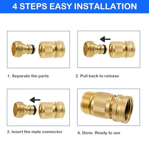 Garden Hose Quick Connector, Solid Brass 3/4 Inch GHT Thread Style 1 - 4 Set