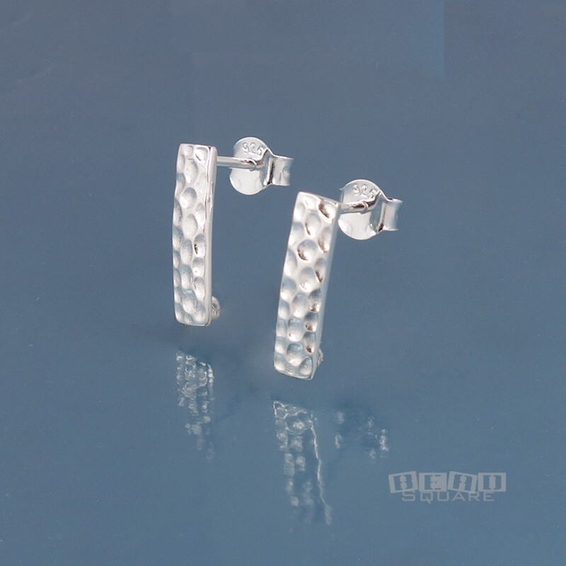 Sterling Silver Hammered Rectangle Post Earrings w/Clutches, Open Loop #33543