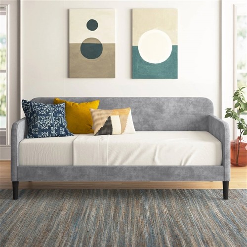 Twin Modern Grey Silver Velvet Upholstered Daybed