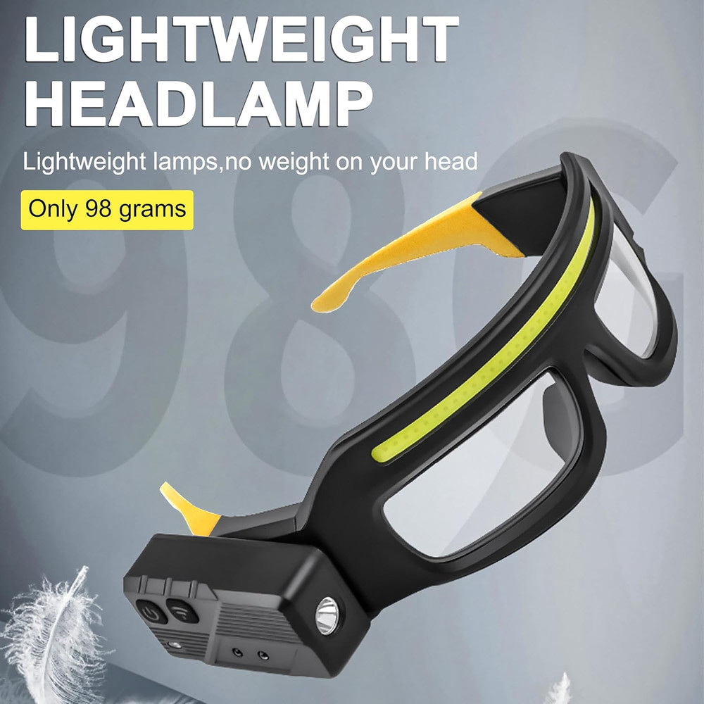 1 Pack LED Glasses Rechargeable Headlight Motion Sensor Touch Control 5 Modes