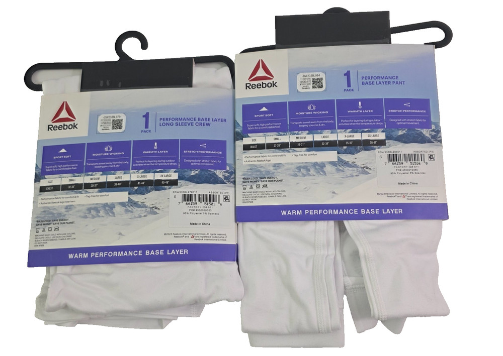 Reebok Women's Performance Base Layer White Pants & Top - 2 PC Set - Size Small
