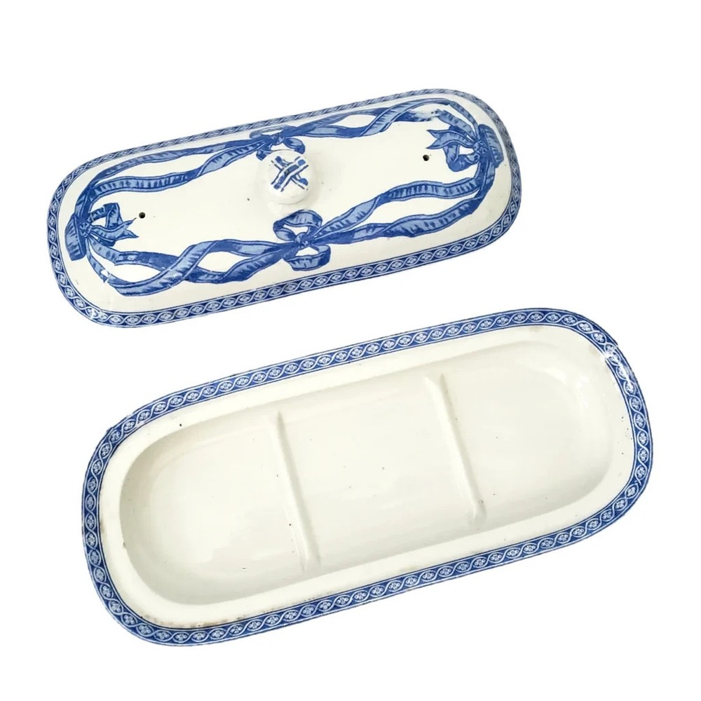 Antique Rectangular Vanity Dish Blue & White by Copeland England Registry Mark