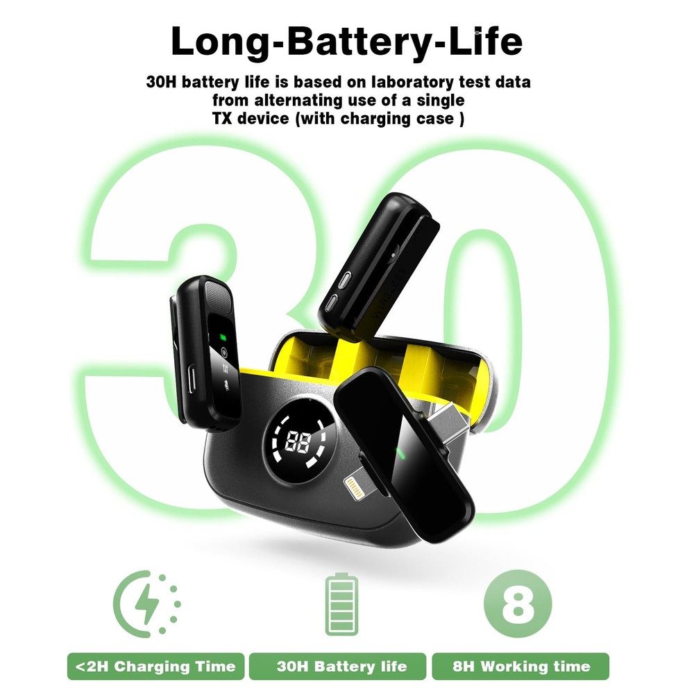 Wireless Lavalier Microphone for iPhone/Android - Dual Mini Noise Canceling M...