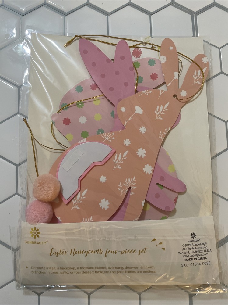 Sunbeauty Easter Honeycomb Hanging 4pc Bunnies Easter Decor