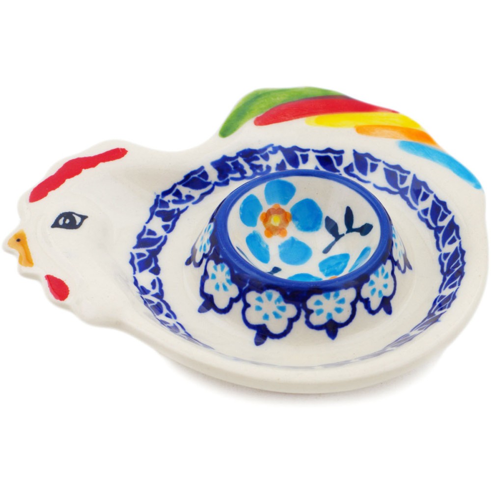 Polish Pottery Egg Plate 5" Blue Chain UNIKAT