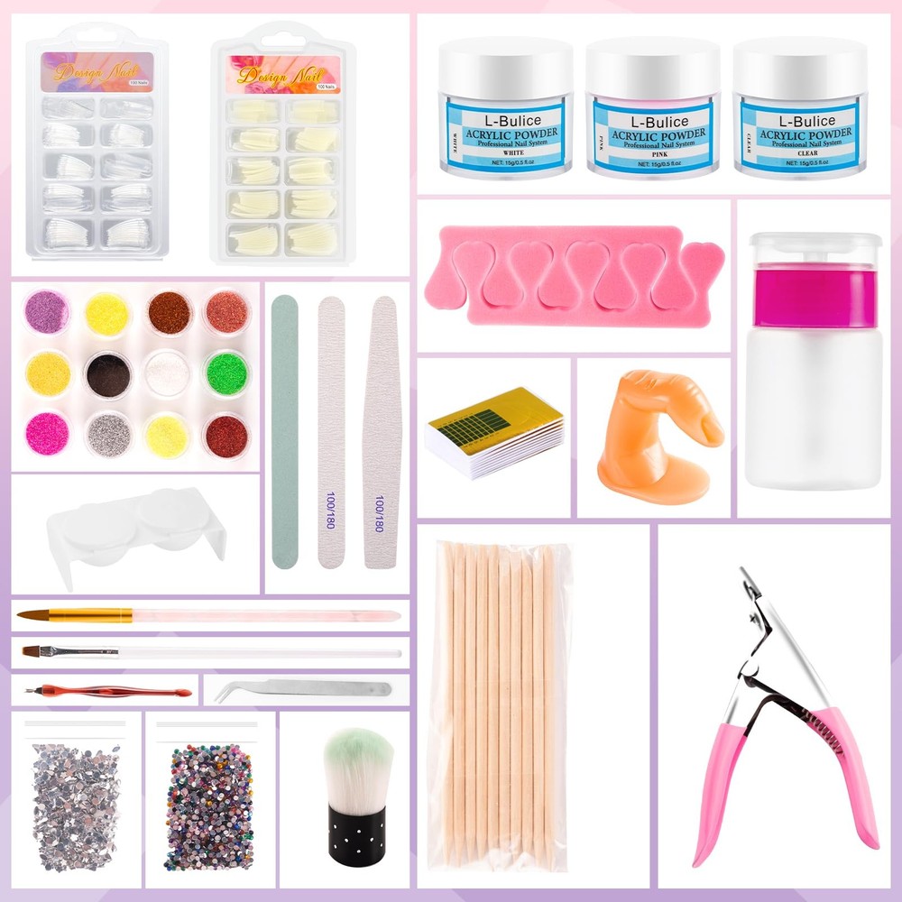 Acrylic Nail Kit for Beginners with Everything Professional, 12 Glitter...