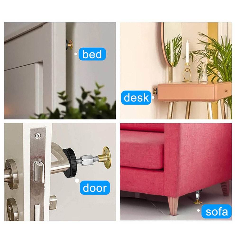 New 4Pcs Threaded Bed Frame Anti-Shake Tool Adjustable Headboard Stopper Black
