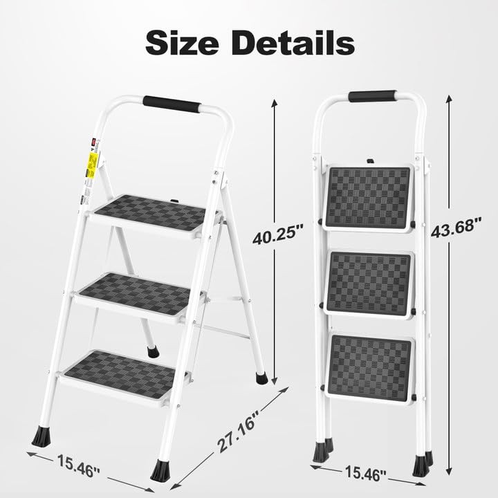 HBTower 3 Step Ladder,3 Step Stool for Adults Folding Step Stool with Cushioned
