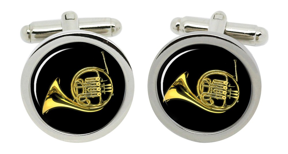 French Horn Cufflinks in Chrome Box