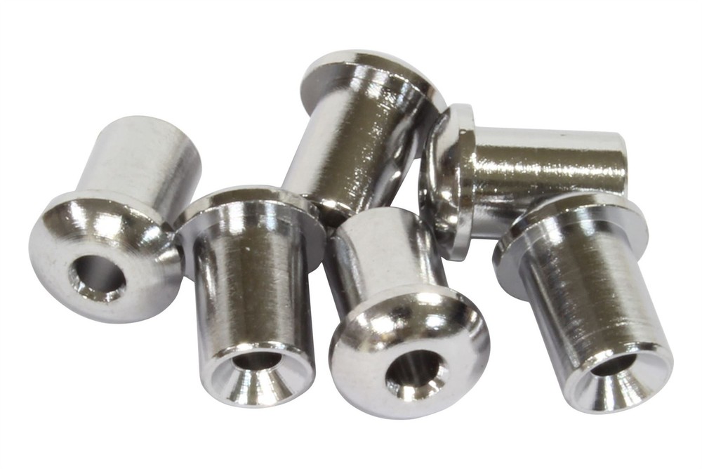 Chrome Large Top Mount String Ferrules for guitars.  Set of 6