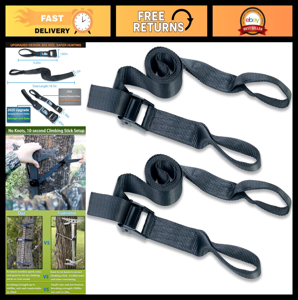 Climbing Stick Straps for Tree Stands - Replacement Attachment for Climbing Step