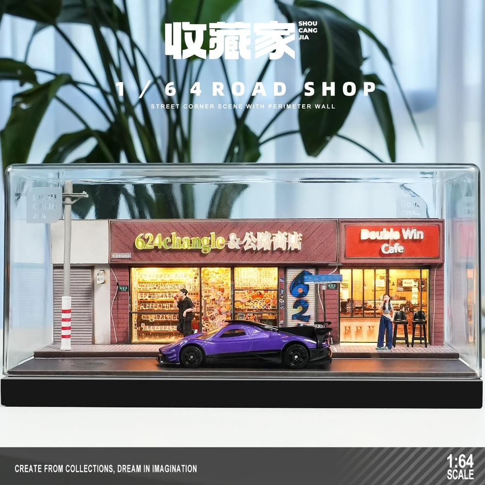 1/64 Mini Dust-Proof Simulation Light Road Stop Scene Set Model & 2 Doll Toys