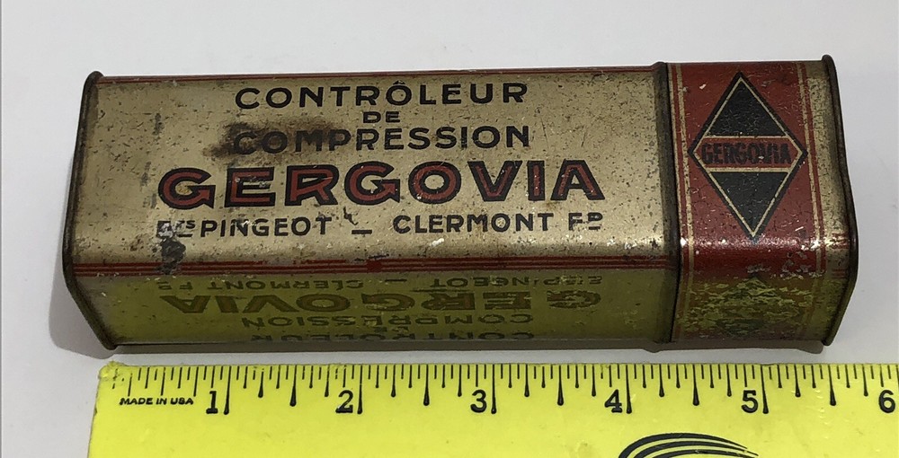 Antique Gergovia Compression Tester Tin Container Michelin