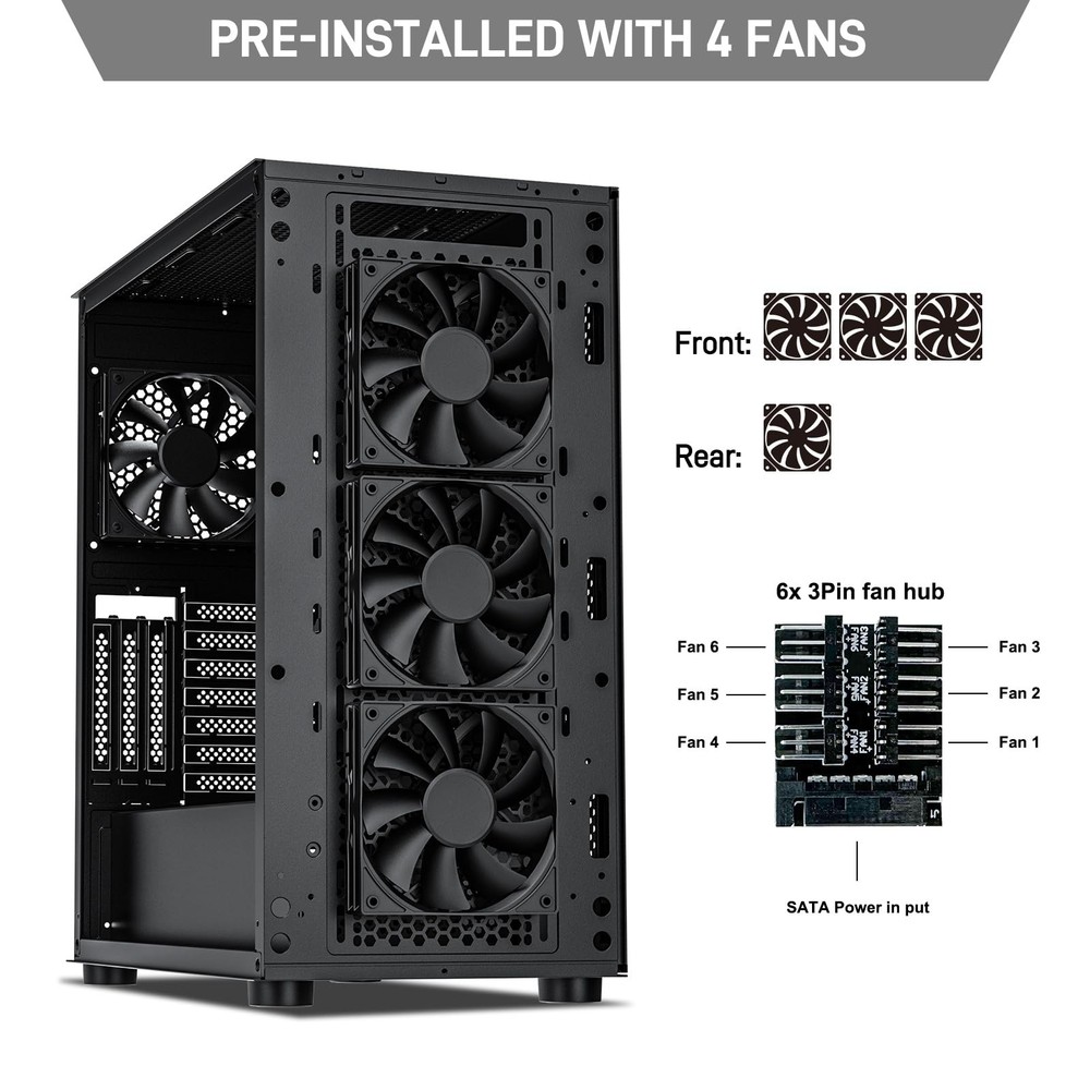 DARKROCK Classico Max Storage Master E-ATX Computer Case with 4x120mm Black Fan,