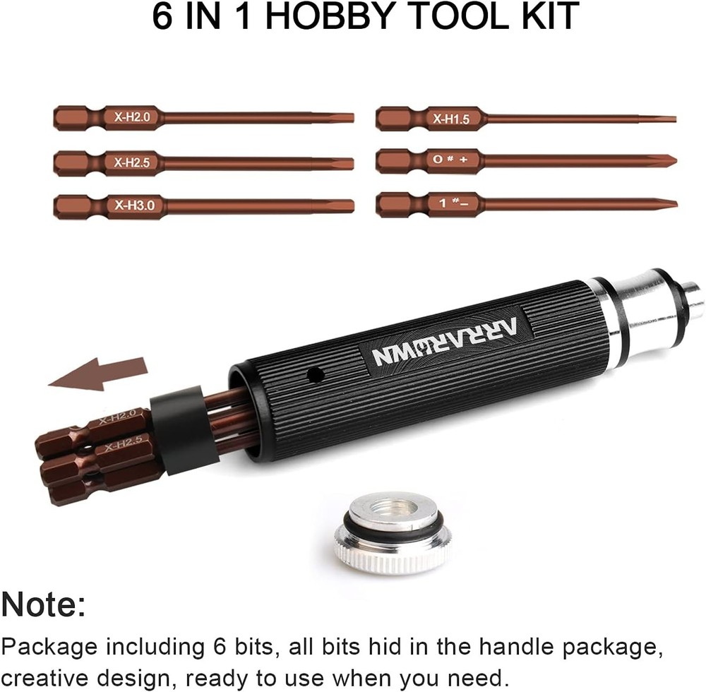 9Pcs RC Car Tool Kit 6 in 1 Hex Screwdriver Set Medium, Black With Brown Bits