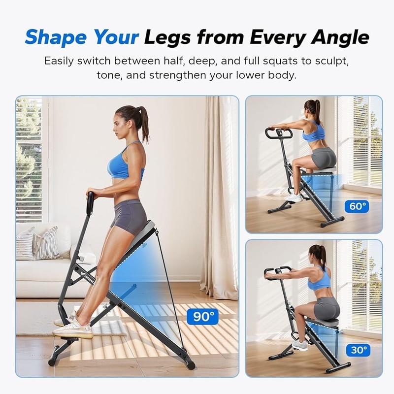 Squat Rowing Machine Foldable LCD Adjustable Resistance Hydraulic Workout US