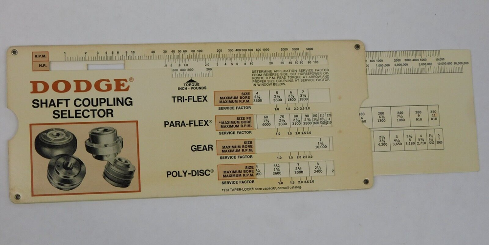Vintage 1975 Dodge Shaft Coupling Selector Slide Rule