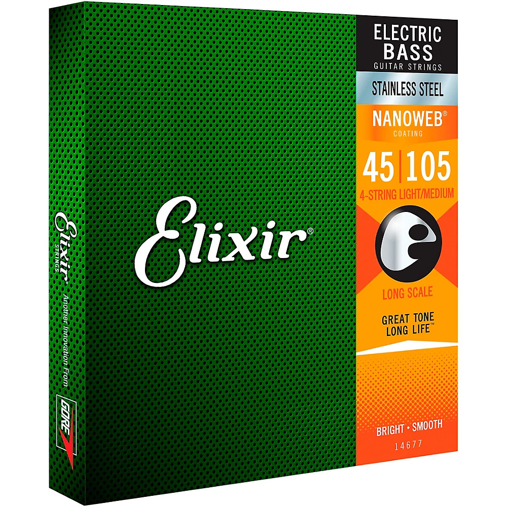 Elixir 4-String Bass Strings NANOWEB Coating Long Scale Light/Medium (.045-.105)