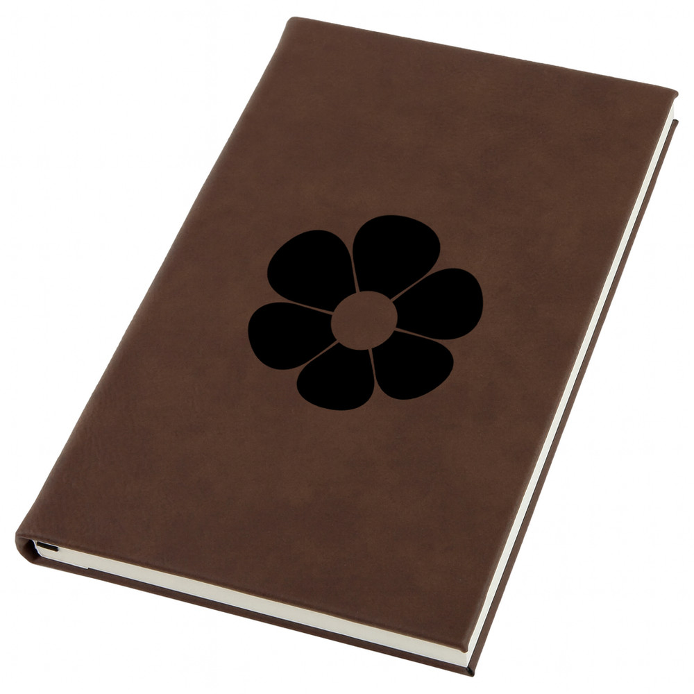Forget Me Not Flower Engraved Leather Journal, Personal Planner with Lined Pages
