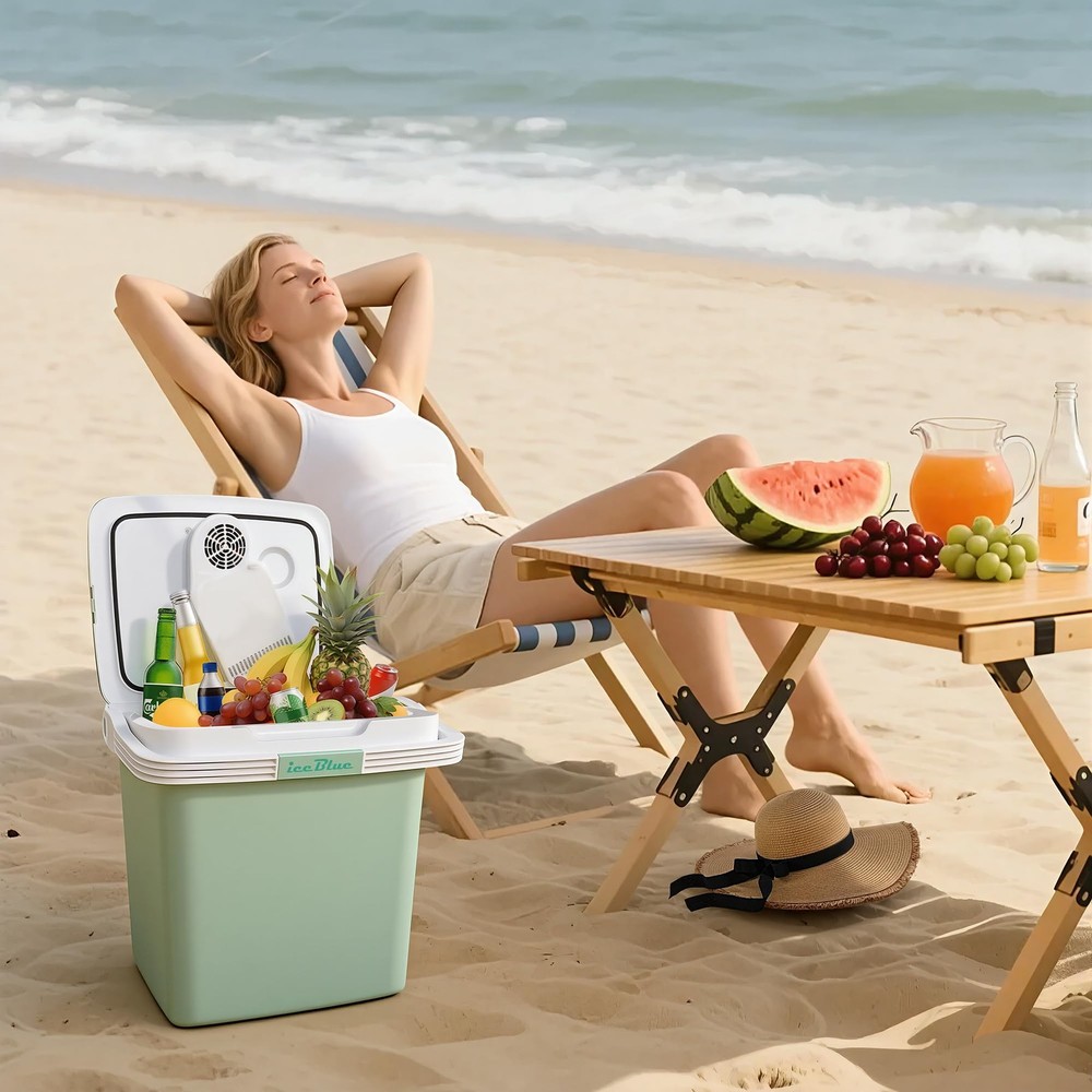 Electric Cooler, 26 Liters/28 Cans Mini Fridge with Automatic Locking Handle,...