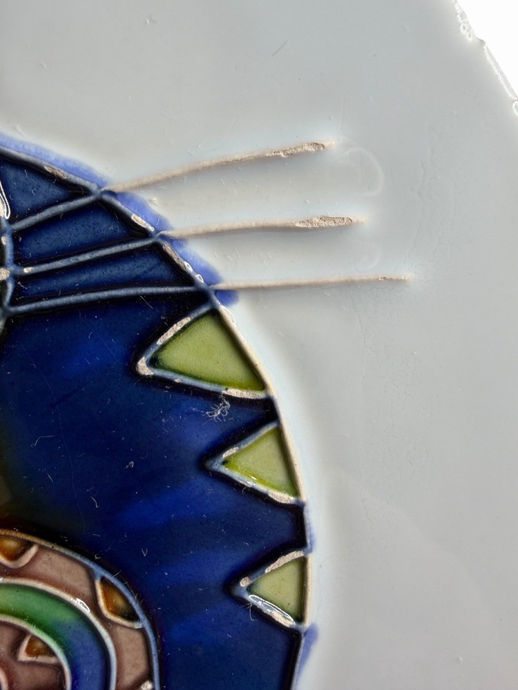 Studio Art Glazed Cat Tile Trivet Handmade Round Ceramic Display Decor 5.5”