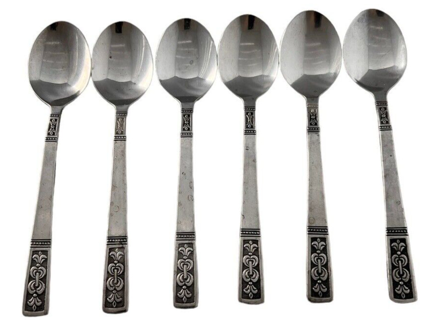 MCM Present Claudia Pattern Spoons Child Demitasse 5 1/2” Stainless Flatware 6