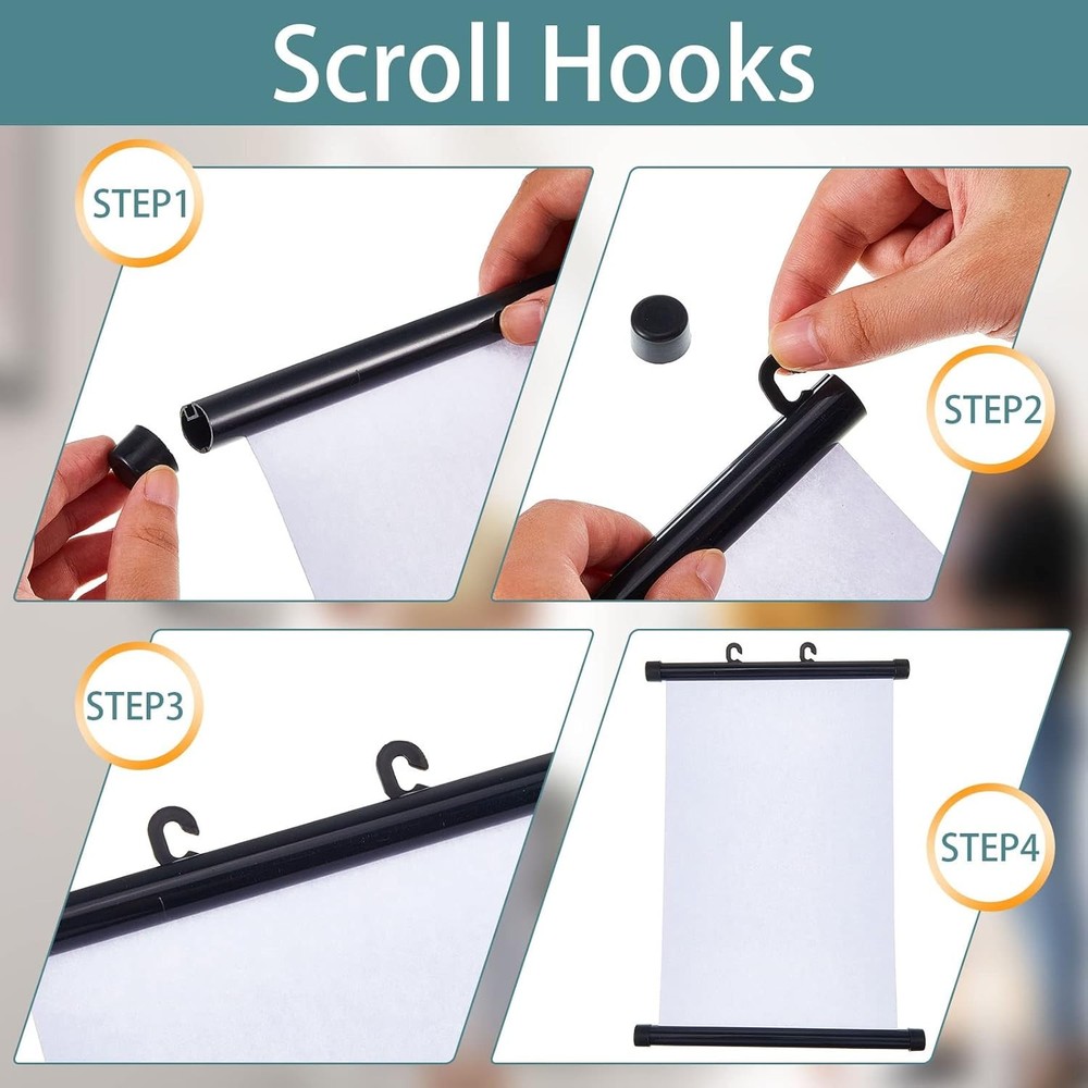 100 Pieces Scroll Hooks Home Decor Wall Poster Black