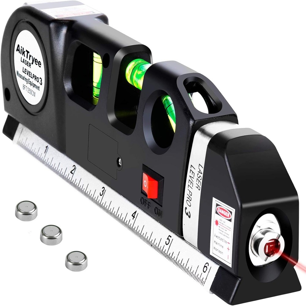 Multipurpose Laser Level Tool with 8ft Measuring Tape for Accurate Home Projects