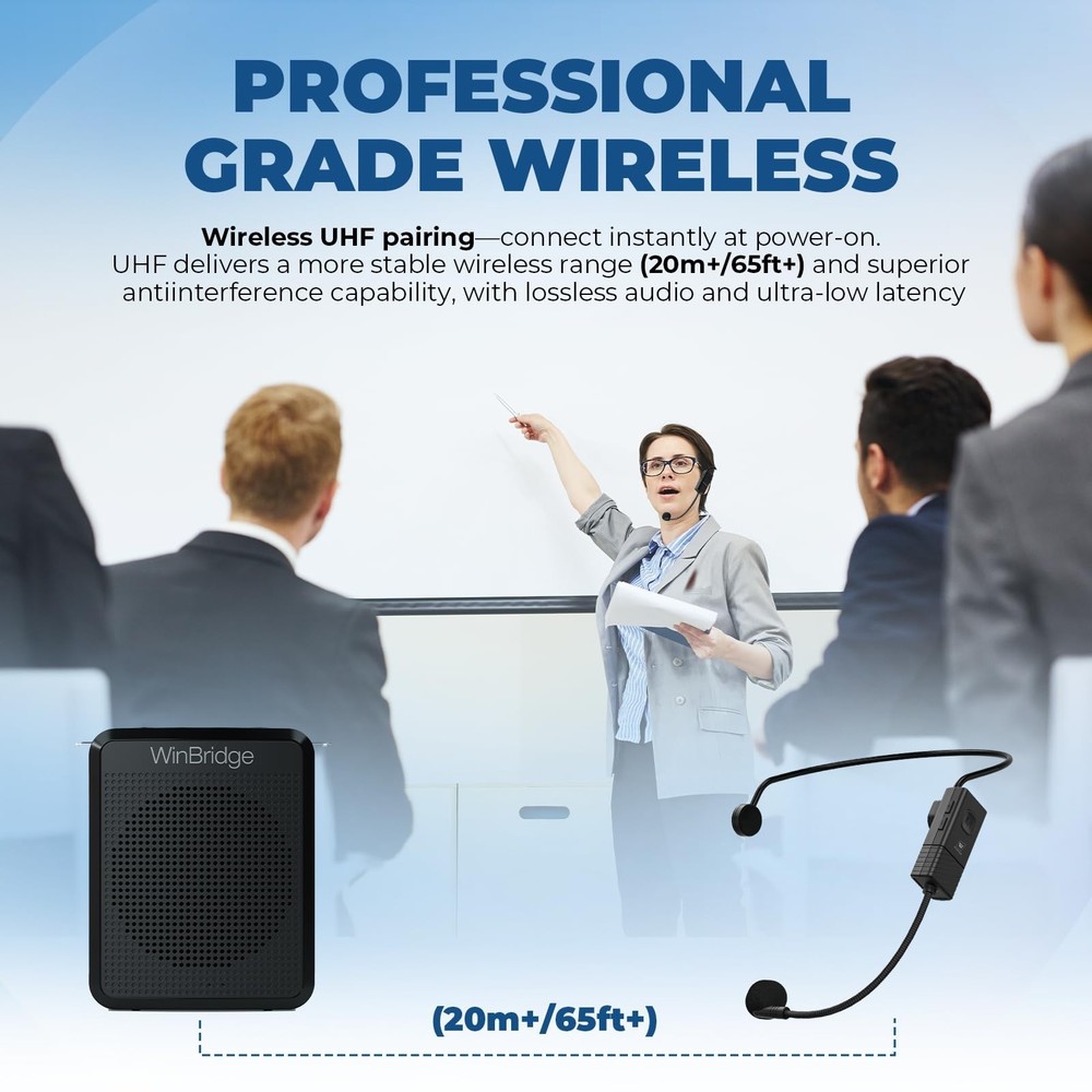 WinBridge Wireless Voice Amplifier UHF Microphone, Portable Speaker Microphon...