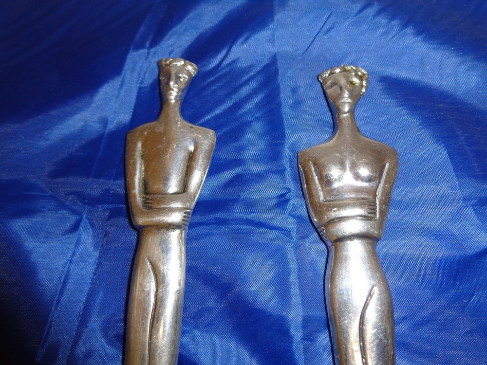 Vintage Hallmarked Silver Spoon & Fork Servers Modern Figural Man Woman