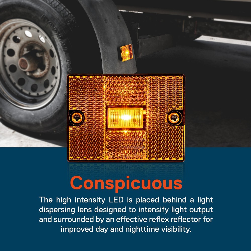 2pc DOT Stud-Mount Amber LED Side Marker Light for Utility Boat Trailers Over 80