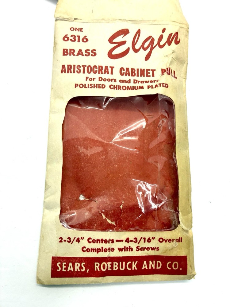 Elgin Sears Chrome Cabinet Door Handle Drawer Pull In Package 2 Vtg MCM READ