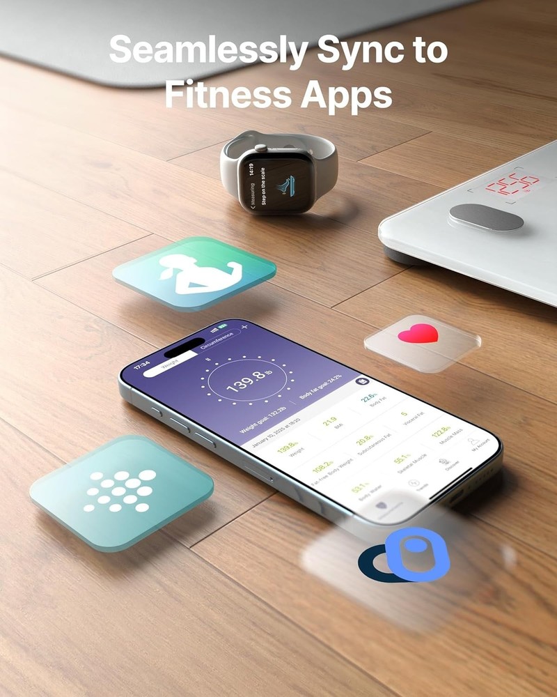 Smart Scale with BMI & Body Fat, Bluetooth Sync, 13 Analyzer
