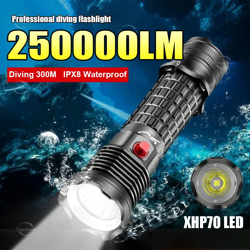 Professional Underwater Scuba Diving Flashlight LED Waterproof Dive Light Lamp