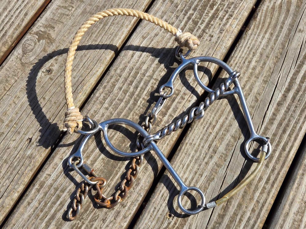 CC MAKER MARKED Size 5" Twisted Gag Rope Nose Western Combination Bit Hack Combo
