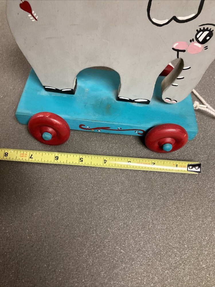 Vintage Wooden Grey Elephant Pull Toy