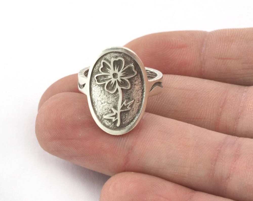 Birth Monthly Flower (August Poppy) Adjustable Ring Raw Solid Brass 8us 5320