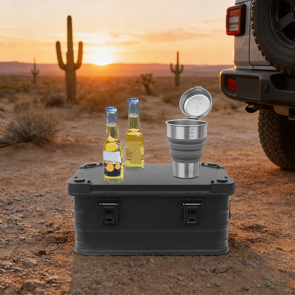 30L Aluminum Storage Box w/ Sponge Pad - 7.93 Gallon Black Rectangular Container