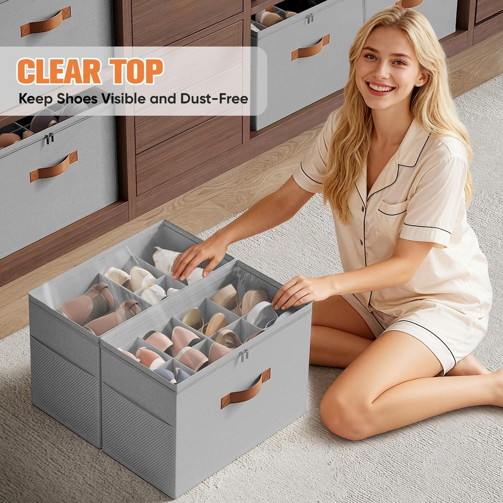 2 Pack Shoe Organizer for Closet,Foldable Shoe Storage Organizer with Adjusta...