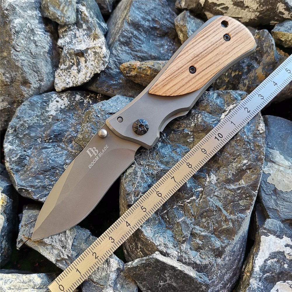 Folding tactical wooden handle portable pocket knife practical survival tools